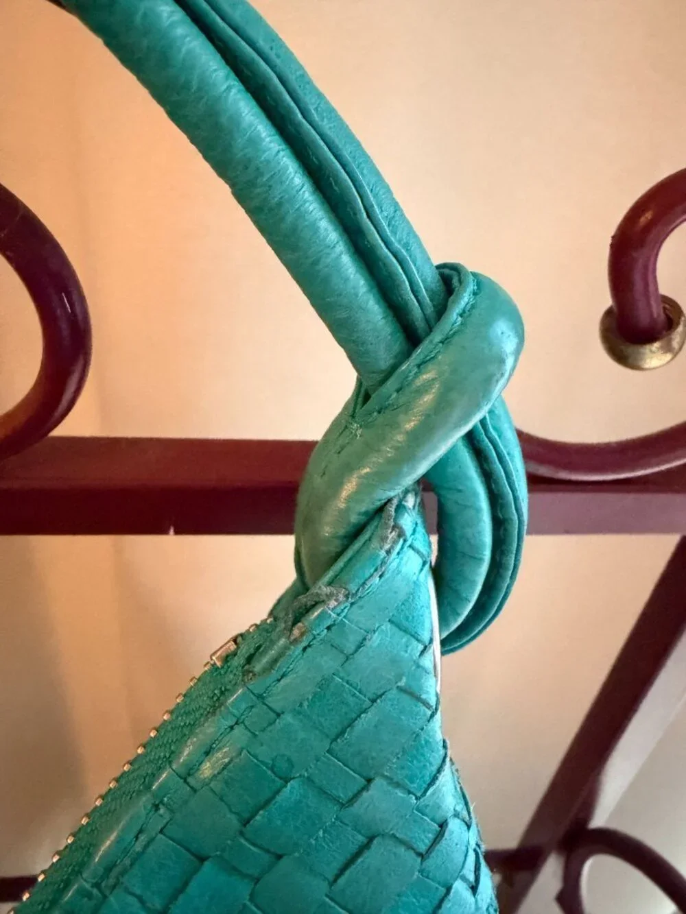Elliot Lucca Woven Leather Turquoise Green Hobo Bag